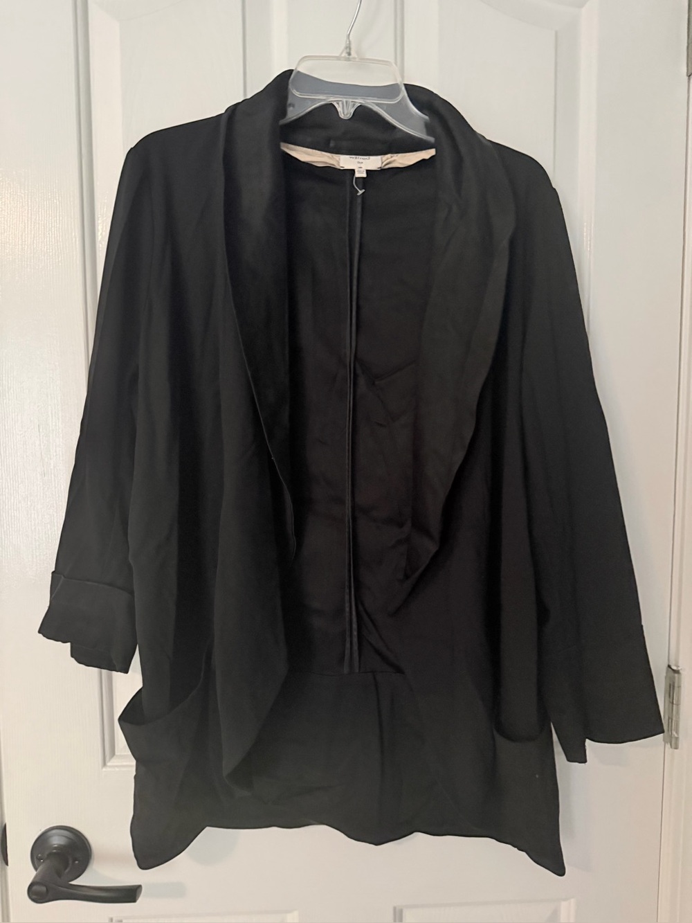Wilfred Black Draped Open-Front Blazer with Neutral Trim